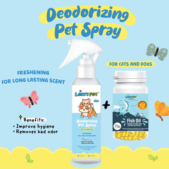 Deodorizing Pet Spray+ Fish Oil | Parfum Anjing Kucing | Lerys
