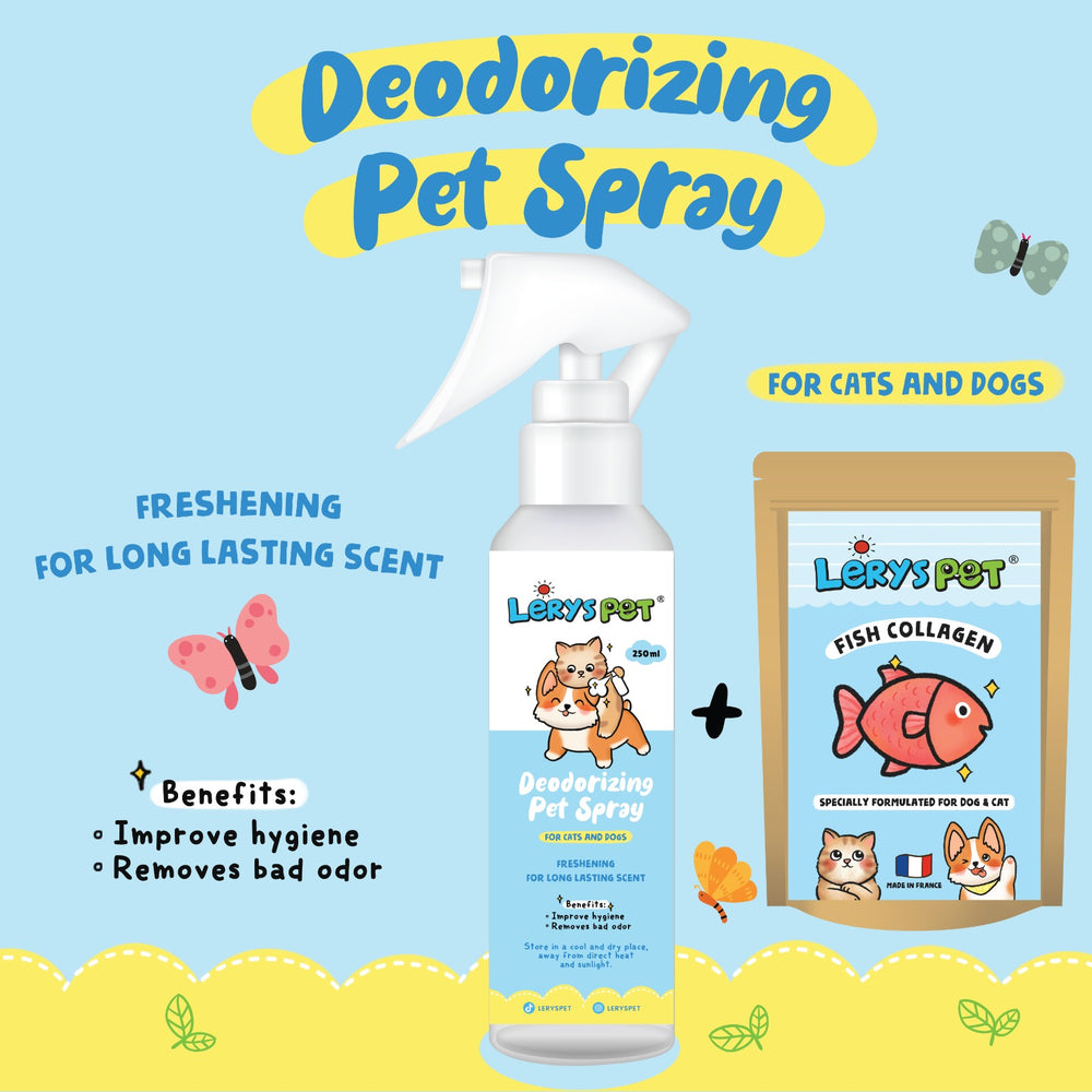 Deodorizing Pet Spray + Fish Collagen | Vitamin Bulu Hewan| Lerys