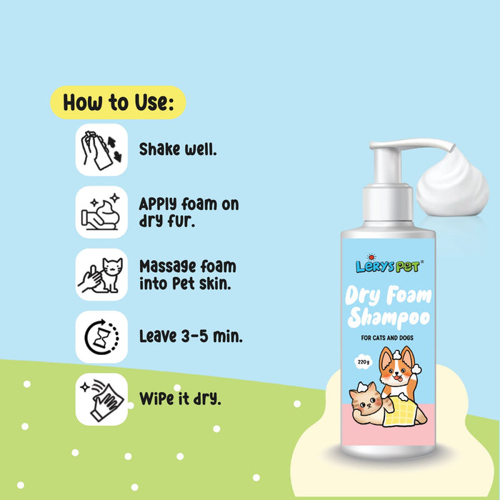 Dry Foam Shampoo 220ml | Cats & Dogs | Shampo Hewan Tanpa Bilas