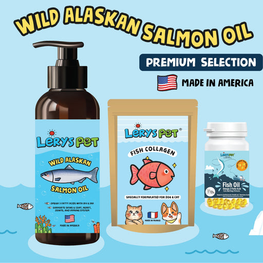 Salmon Oil + Fish Oil + Fish Collagen Dog & Cat|Vitamin Hewan Leryspet