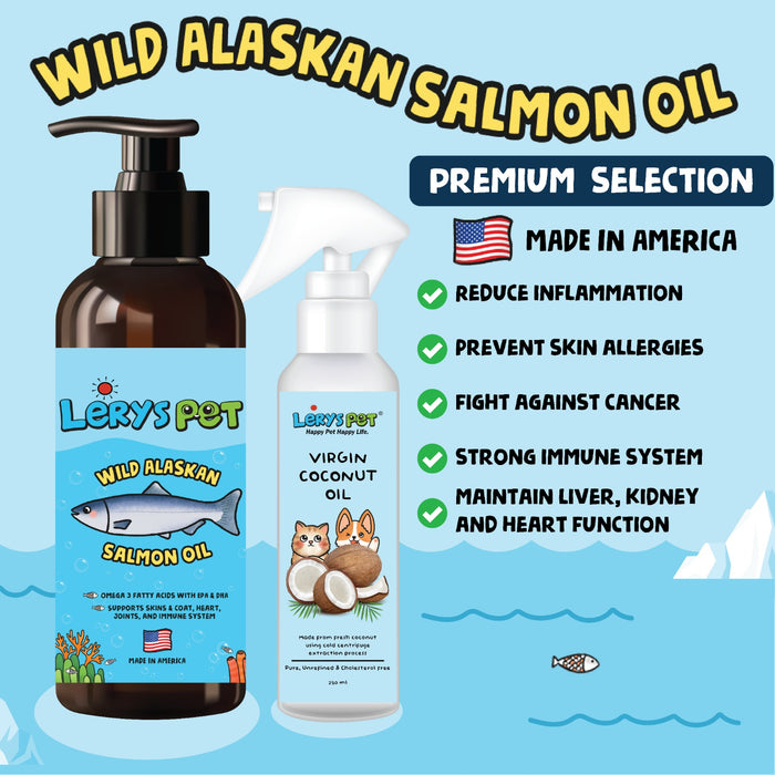 Premium Wild Alaskan Salmon Oil + VCO | Vitamin Hewan | Leryspet