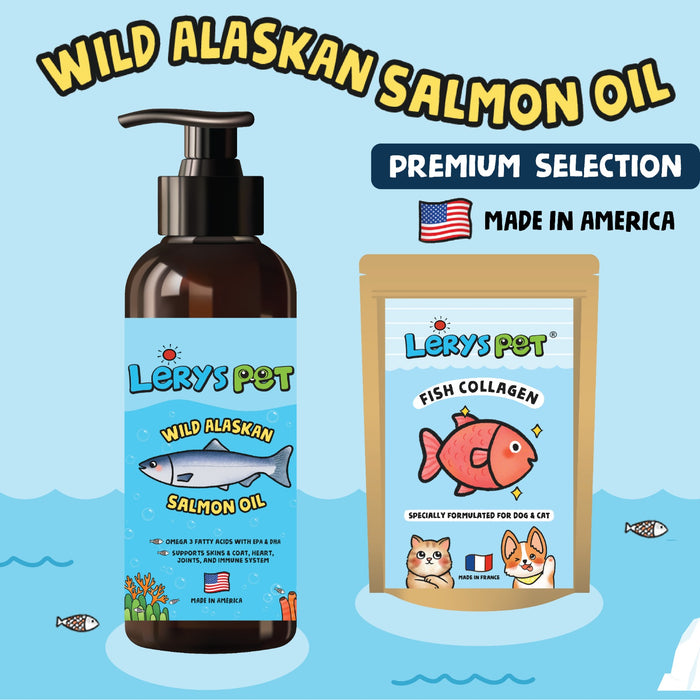 Premium Alaskan Salmon Oil + Fish Collagen | Vitamin Hewan | Leryspet