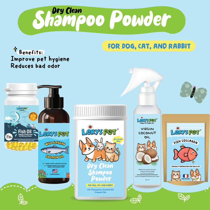 dry clean shampoo powder +salmon oil + v co + fish collagen + fish oil - leryspet