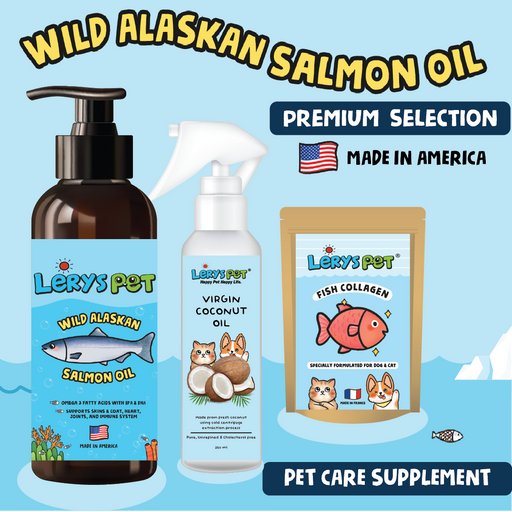Wild Alaskan Salmon Oil + VCO + Fish Collagen | Dog |Vitamin Anjing|Lerypet